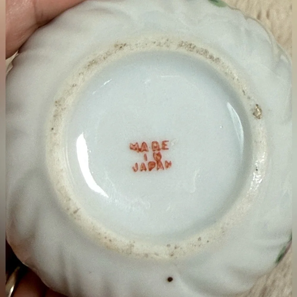 Antique Victorian Porcelain Floral Hair Receiver / Trinket Box – Made in Japan